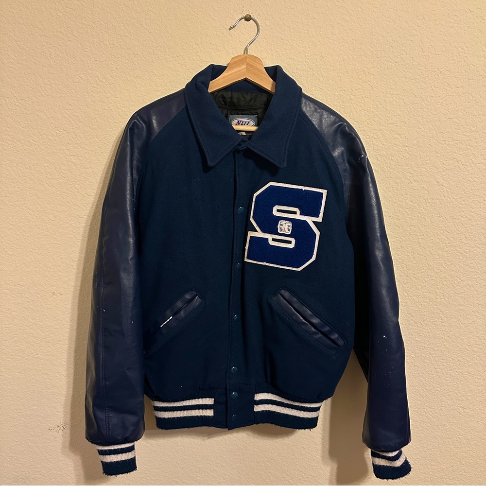 Vintage Neff Leather Letterman Varsity Jacket